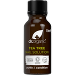 Dr Organic Tea Tree Nail Solution 10ml bottle with a built-in applicator brush for restoring and conditioning nails.
