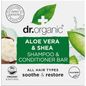 Dr Organic Shampoo and Conditioner Bar with Aloe Vera and Shea in a green recyclable box for all hair types.