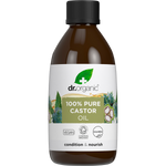 250ml bottle of Dr Organic 100% Pure Castor Oil for hair and skin conditioning on a white background.