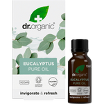 Dr Organic 100% Pure Eucalyptus Oil 10ml bottle shown with its green and white retail box on a white background.