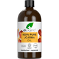 100ml glass bottle of Dr Organic 100% Pure Jojoba Oil with a gold-labeled dropper and natural botanical illustrations.