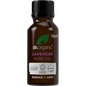 10ml bottle of Dr Organic 100% Pure Lavender Oil with a purple label and dropper cap on a white background.