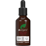 50ml bottle of Dr Organic 100% Pure Rosehip Oil with a dropper pipette on a white background.