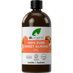 100ml bottle of Dr Organic Sweet Almond Oil, 100% pure and natural, for face, body, and hair hydration.