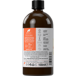 Rear view of the Dr Organic Sweet Almond Oil bottle showing ingredients, directions, and organic certification labels.