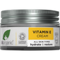 50ml jar of Dr Organic Vitamin E Cream featuring a white label with orange accents and botanical illustrations.
