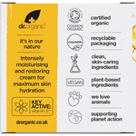 Back of Dr Organic Vitamin E Cream box showing product benefits, usage directions, and ingredients on a white background.