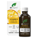 Dr Organic Vitamin E Pure Oil Complex 50ml bottle and box featuring white and orange design on a white background.