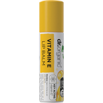 Dr Organic 5.7ml Vitamin E Lip Balm with SPF 15 in a white and green plastic tube.