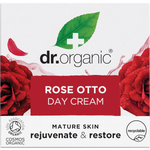 Side view of a Dr Organic Rose Otto Day Cream 50ml box on a white background.