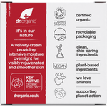 Back of Dr Organic Rose Otto Night Cream box showing ingredients, directions, and product benefits.