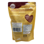 Rear view of a 400g bag of 2die4 Organic Activated Buckies Caramelised Clusters showing nutritional and product details.