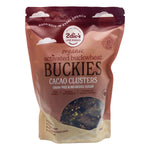 400g bag of 2die4 Live Foods Organic Activated Buckies Cacao Clusters featuring a chocolate buckwheat design.