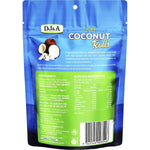 DJ&A Crispy Coconut Rolls 70g pack shown on a white background.