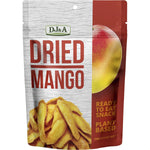 10-pack of DJ&A Dried Mango 100g bags featuring chewy, naturally sweet mango slices on a white background.