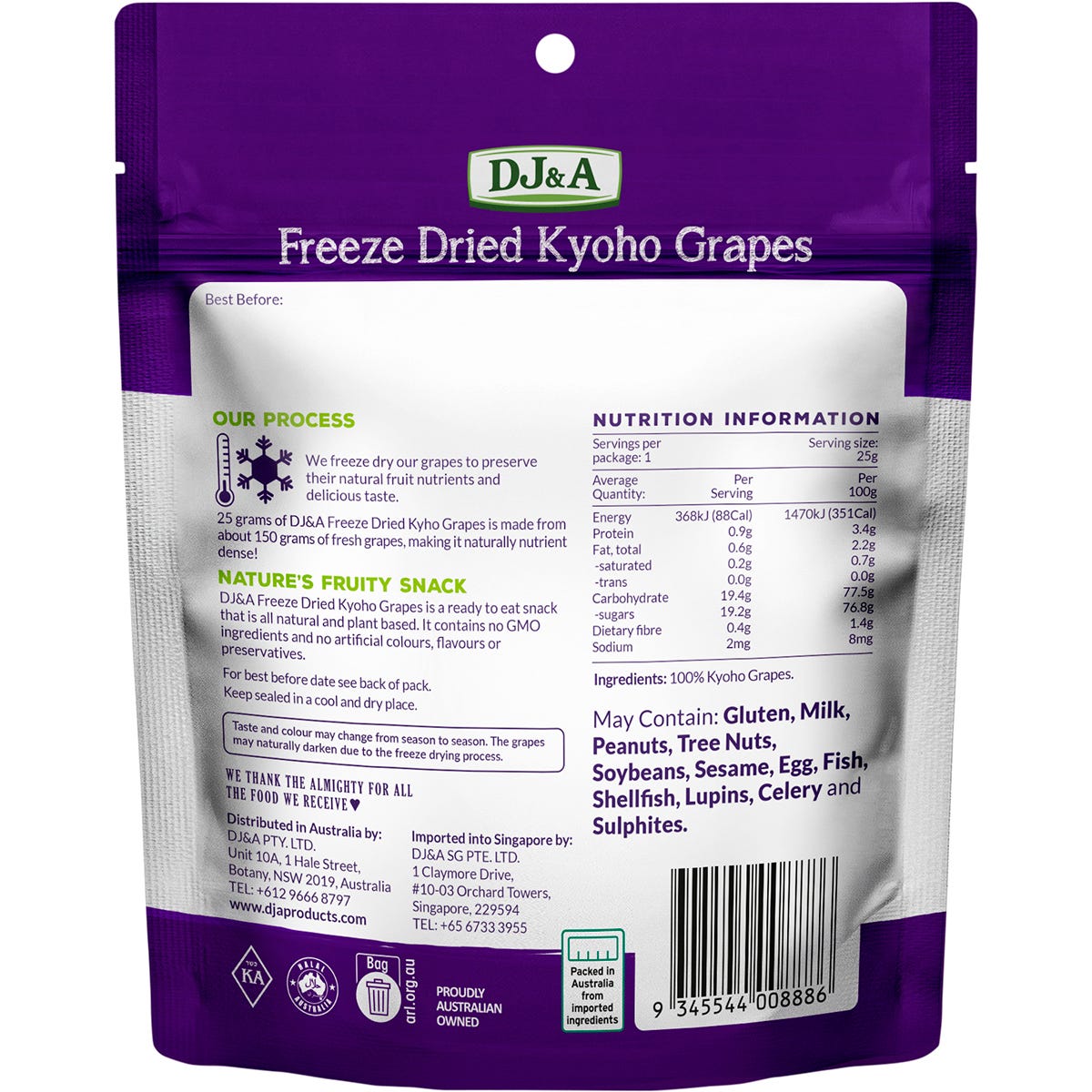 DJ&A Freeze Dried Kyoho Grapes 25g (Pack of 10) Payless 4 Organics
