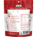 Green and white 25g bag of DJ&A Freeze Dried Strawberries with a large strawberry illustration and "All Natural" label.