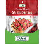 Crunchy freeze-dried strawberry slices and whole pieces scattered on a clean white background.