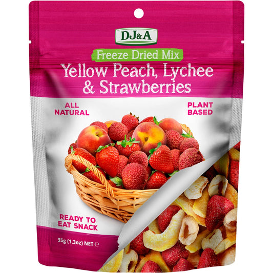 DJ&A Freeze Dried Yellow Peach, Lychee & Strawberries 35g (Pack of 10) Payless 4 Organics