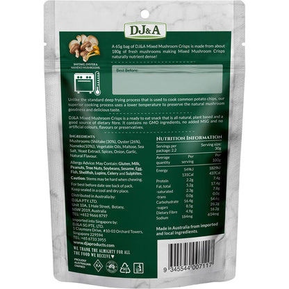 DJ&A Mixed Mushroom Crisps 65g (Pack of 9) Payless 4 Organics