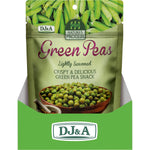 Side view of a 75g DJ&A Nature's Protein Green Peas bag highlighting protein content and a botanical leaf design.