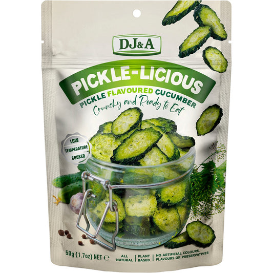 DJ&A Pickle-Licious Pickle Flavoured Cucumber 50g (Pack of 9) Payless 4 Organics