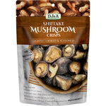 9-pack of DJ&A Shiitake Mushroom Crisps 65g bags featuring a real mushroom image on a blue and brown label.