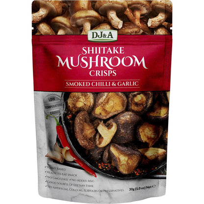 DJ&A Shiitake Mushroom Crisps Smoked Chilli & Garlic 30g (Pack of 12) Payless 4 Organics