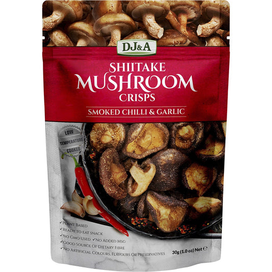 DJ&A Shiitake Mushroom Crisps Smoked Chilli & Garlic 30g (Pack of 12) Payless 4 Organics