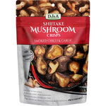 9-pack of 65g bags of DJ&A Smoked Chilli & Garlic Shiitake Mushroom Crisps on a white background.