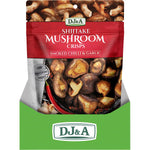Back of a DJ&A Smoked Chilli & Garlic Shiitake Mushroom Crisps bag showing nutrition and ingredients.