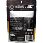 DJ&A Shiitake Mushroom Jerky Original 60g bag shown from the back with ingredients and nutritional information.