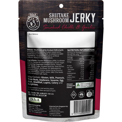 DJ&A Shiitake Mushroom Jerky Smoked Chilli & Garlic 60g (Pack of 12) Payless 4 Organics