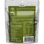 Back of a 30g bag of DJ&A Sugar Snap Pea Crisps showing nutritional facts and ingredients on a green background.