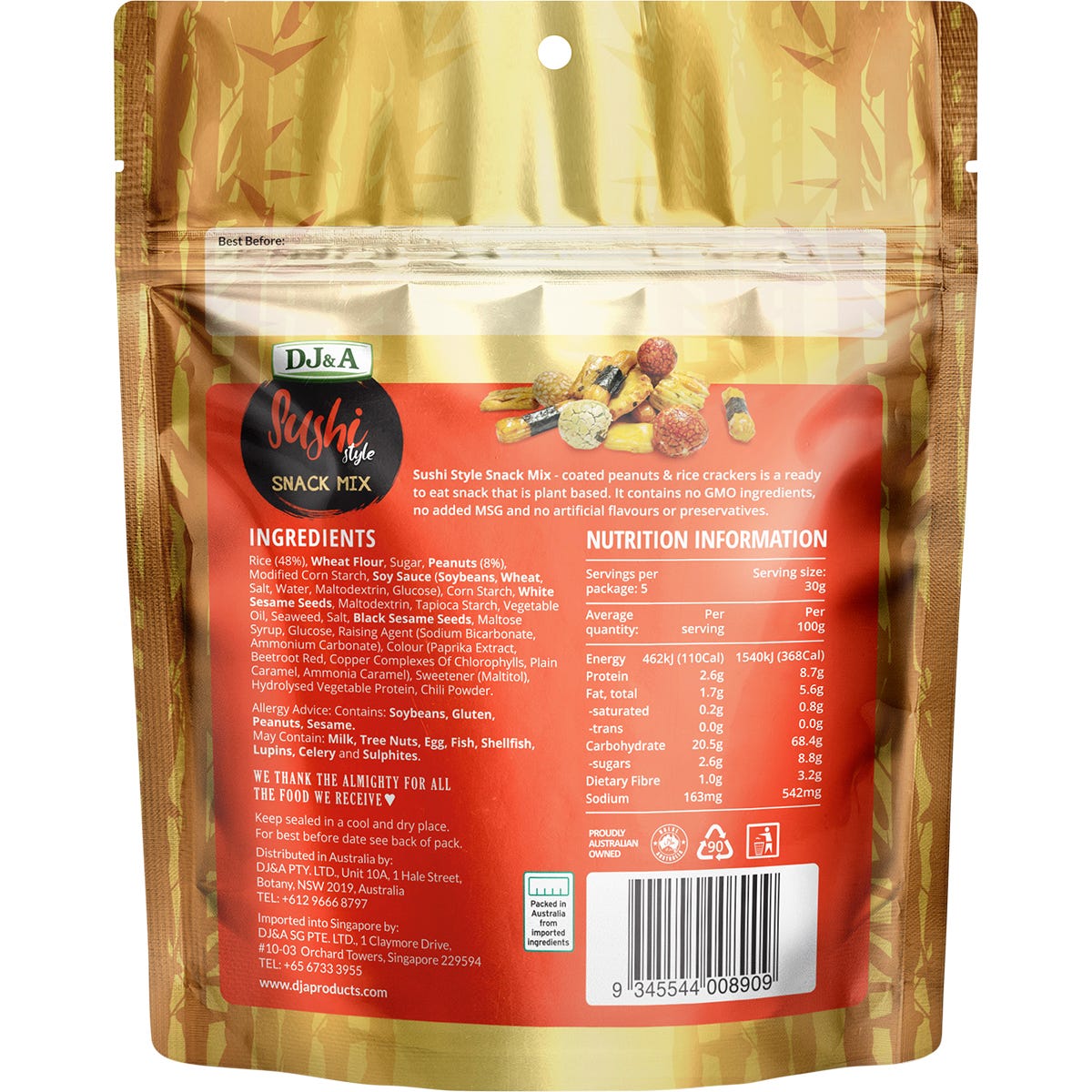 DJ&A Sushi Style Snack Mix 150g (Pack of 9) Payless 4 Organics