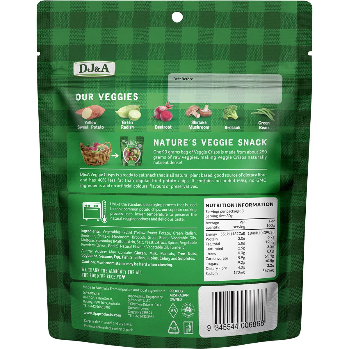 DJ&A Veggie Crisps Original 90g (Pack of 9) Payless 4 Organics