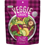 90g bag of DJ&A Sea Salt and Vinegar Veggie Crisps with images of sweet potato, radish, and beetroot.