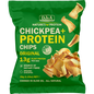 Yellow bag of DJ&A Chickpea + Protein Chips Original 9x35g with a photo of golden, crunchy chips.