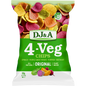 Green bag of DJ&A 4-VEG Chips Original 90g featuring images of spinach, sweet potato, pumpkin, and beetroot.