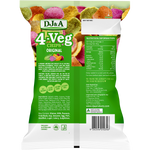 Back of a DJ&A 4-VEG Chips bag showing nutritional information, ingredients, and plant-based certifications.
