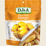 DJ&A 35g bag of freeze dried mango on a white background.