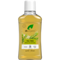 500ml bottle of Dr Organic Tea Tree Mouthwash, an alcohol-free purifying oral rinse with a green and white label.