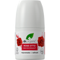Dr Organic Rose Otto 50ml roll-on deodorant with a white cap and pink floral label on a white background.