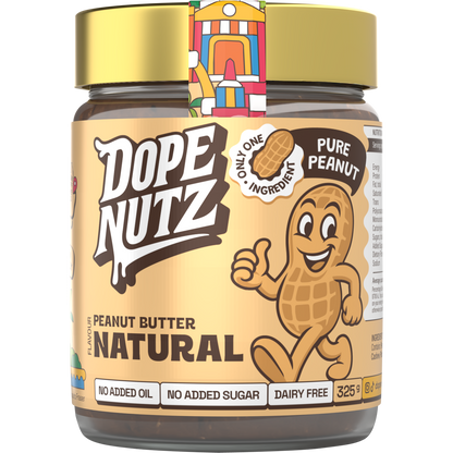325g jar of Dope Nutz Natural Peanut Butter with a smooth, clean texture and no added sugar or oil.