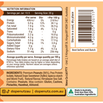 Nutritional information panel for Dope Nutz Salted Caramel Peanut Butter showing 436kJ energy and 6g protein per serving.