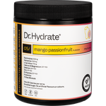Mango Passionfruit Dr. Hydrate All-In-One Hydration Drink 270g tub with a white label and orange and pink accents.