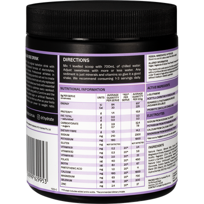 Right-side view of a Dr. Hydrate Grape 270g jar showing key ingredients, usage directions, and a purple grape illustration.