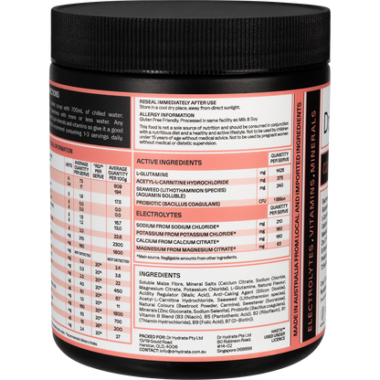 Dr. Hydrate Watermelon 270g tub shown from a side angle, featuring the HASTA Certified logo and hydration benefits.
