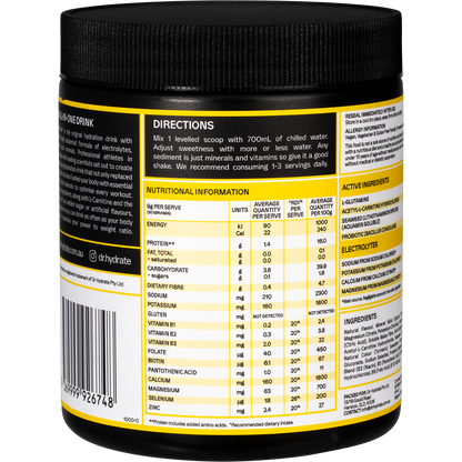 Right side of Dr. Hydrate Pineapple 270g tub showing directions for use and Australian Made logo.
