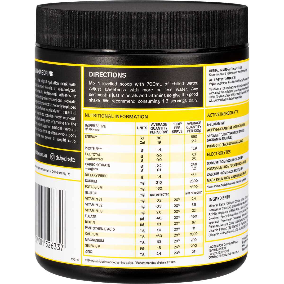 Dr Hydrate All-In-One Hydration Drink Hasta Cert Yuzu Lemon 270g